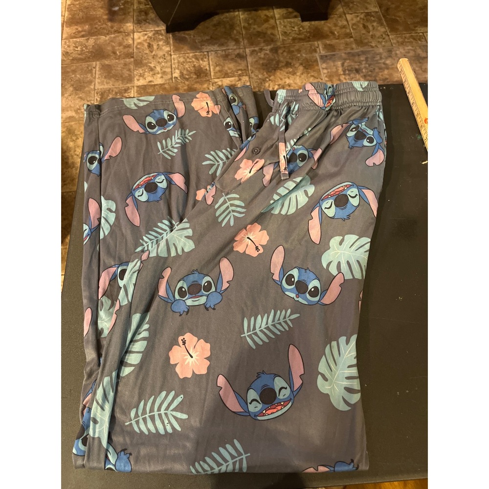 Disney Lilo & Stitch Pajama Pants XXL Gray Tropical Floral‎ Print Lounge Bottoms